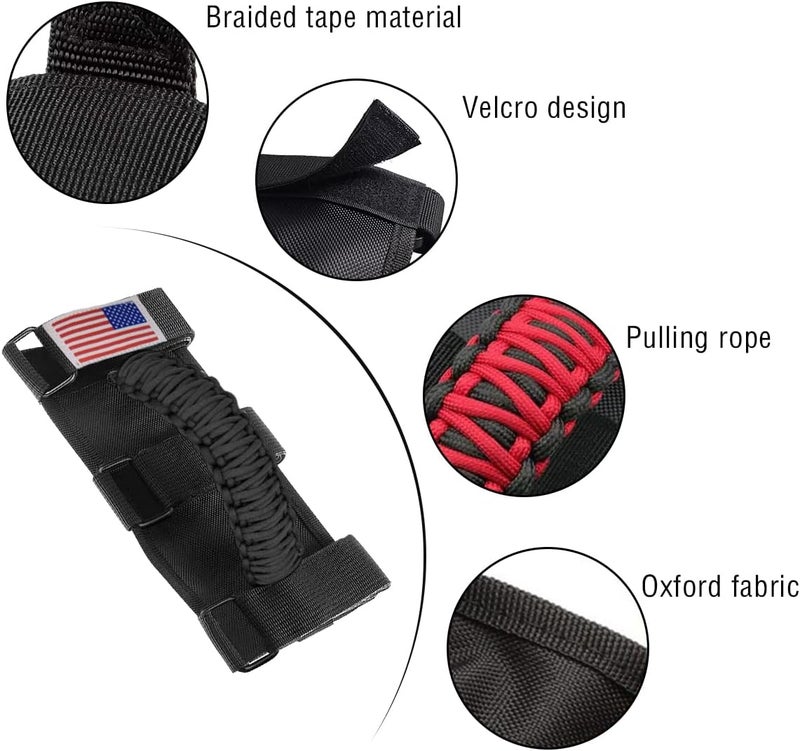 HZEL 2PCS Roll Bar Grab Handles, Oxford Cloth Upgrade Metal Buckle Paracord Grip Handles, Durable and Strong Car Accessories, Compatible with Wrangler JL, JLU, JT, JK, JKU, TJ, LJ and YJ (Black) - Image 2